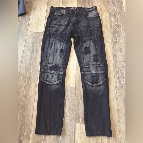 🔥men ARKETYPE 100% Cotton black distressed jeans size 36x32 Excellent condition. - Picture 1 of 9